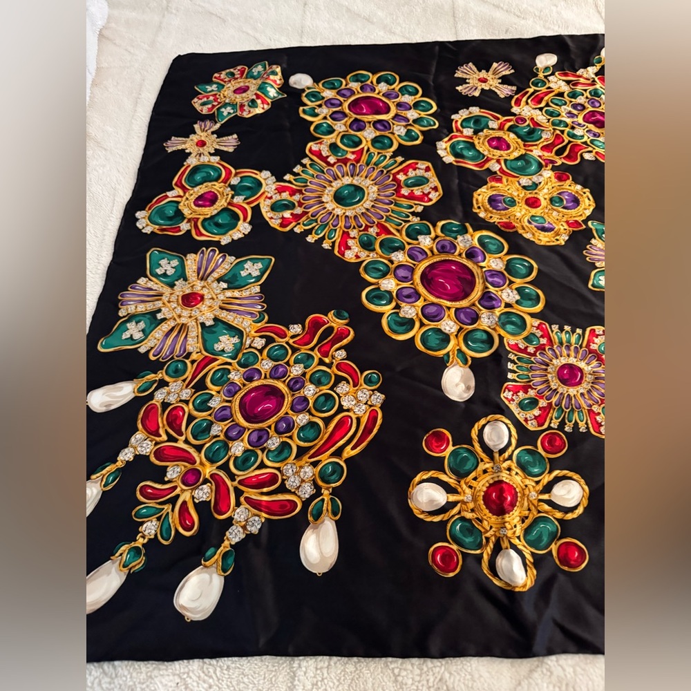 Vintage CARLISLE jeweled floral silk scarf shawl - Picture 3 of 5